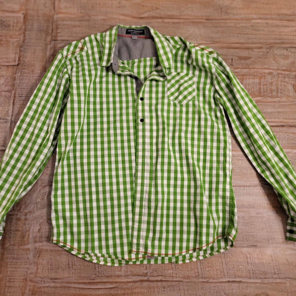 Fredd Marshall Mens Button Up Shirt Green Buffalo Plaid Flip Cuff Sleeve XL